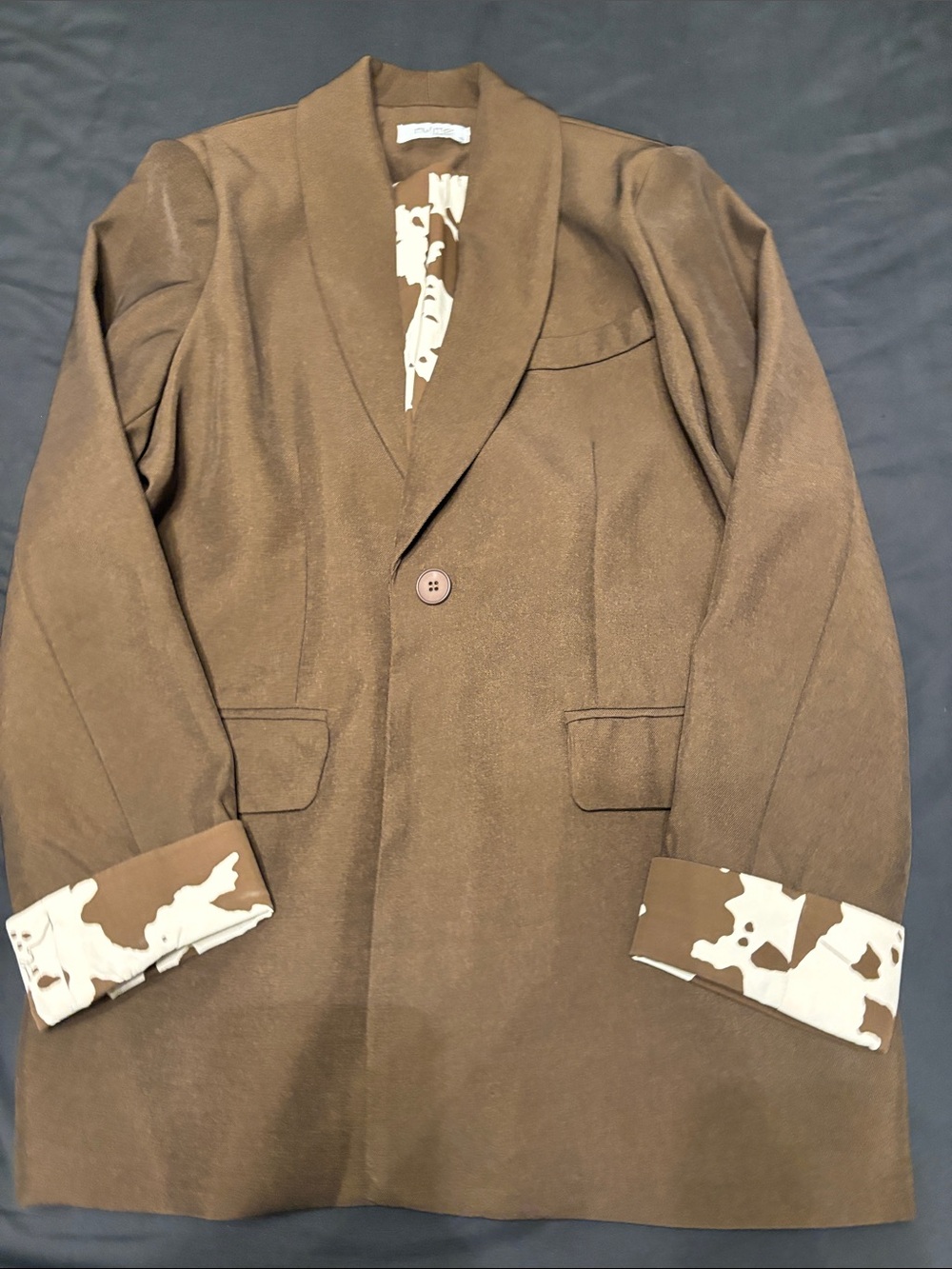 Brown Men's Single-Button Blazer with Contrast Cuffs